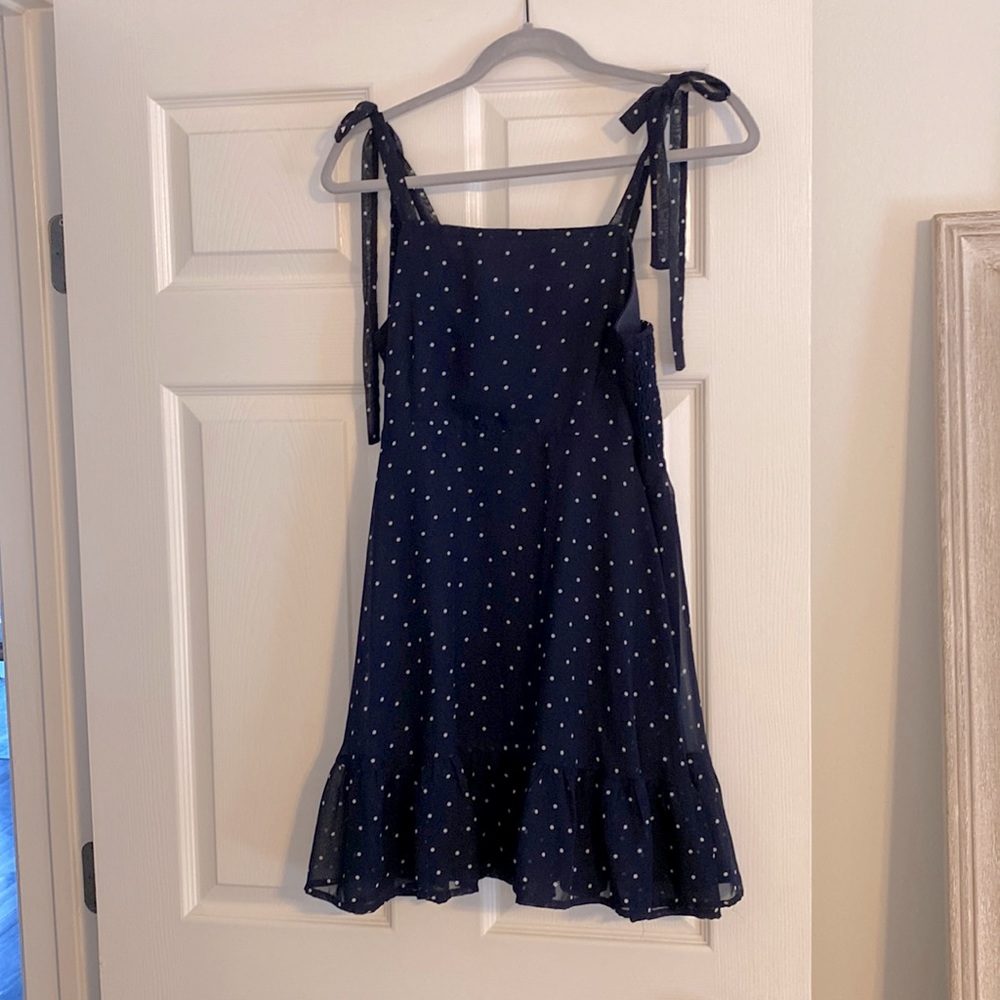 Lulus mini navy polka dot dress with shoulder ties